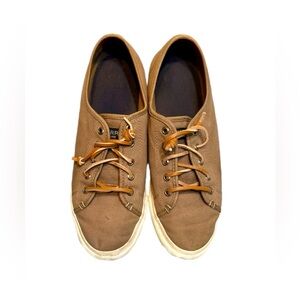 Sperry Top Slider Tan Canvas Sneakers Platform size 9